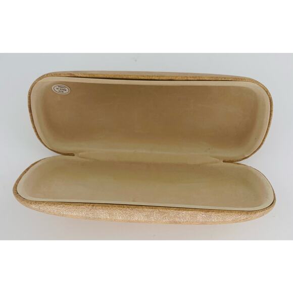 Eyeglass Case Hard Clam Shell Beige Vinyl Velvet  Holder Unisex Protective Pouch - Picture 4 of 6